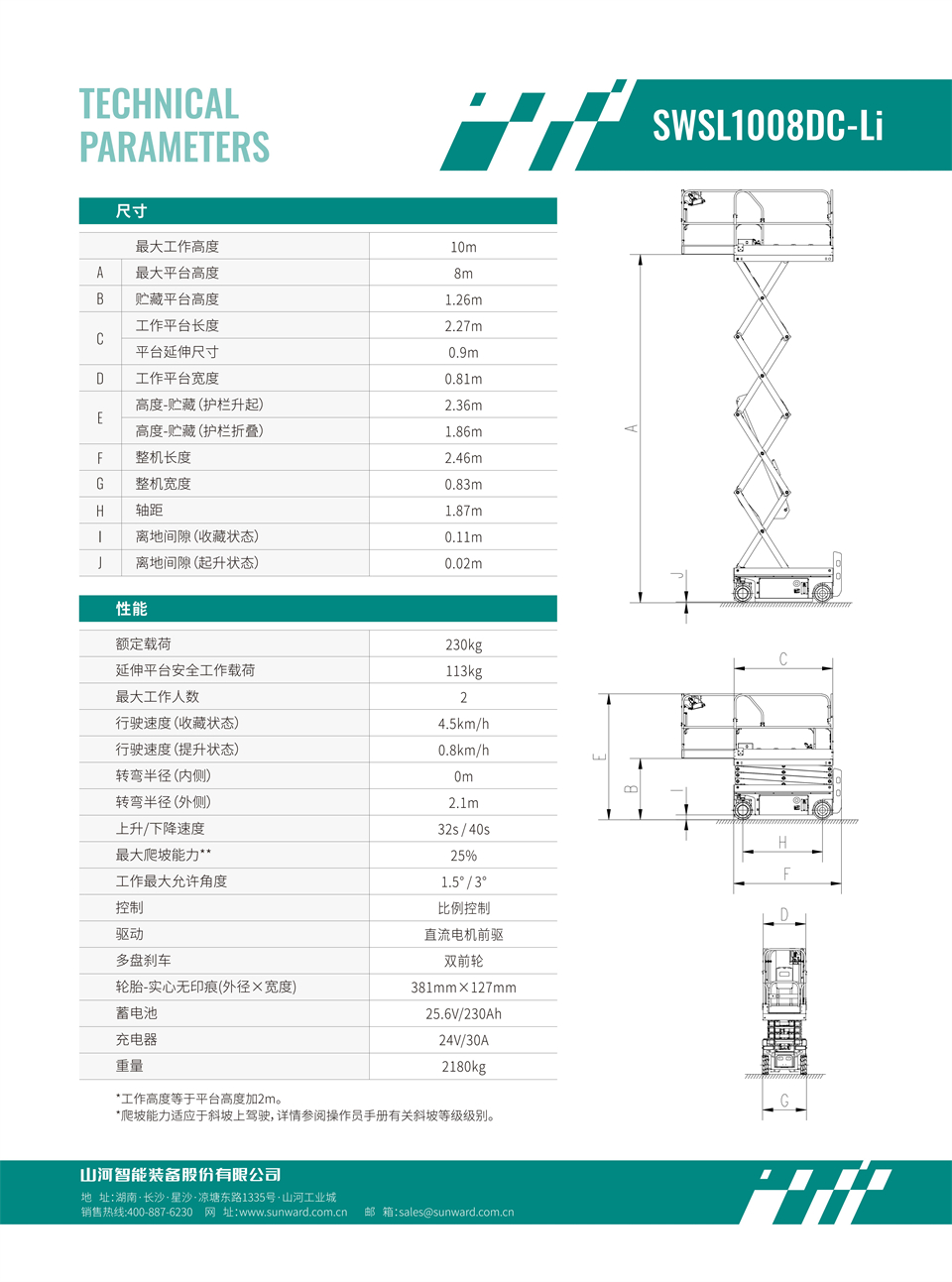 SWSL1008DC Li 电动电驱剪叉式高空作业平台